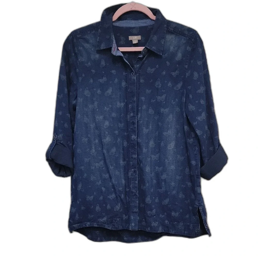 J. Jill Butterfly Design Blouse Blue Size S